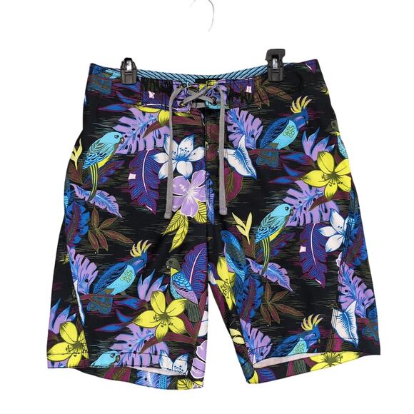 Old Navy Men's M Tropical Parrot Hawaiian Print Swim Trunks Board Shorts - Picture 1 of 6